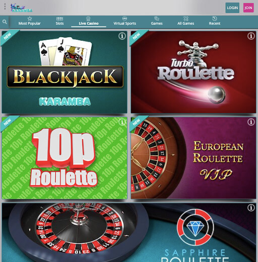 Karamba Casino Live Casino