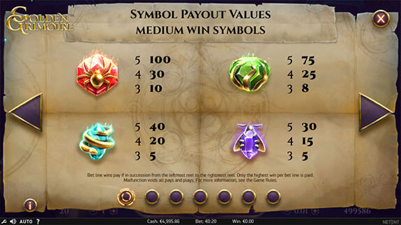 Golden Grimoire Paytable 1