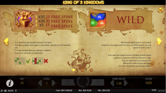 King of 3 Kingdoms Paytable e1601474921782
