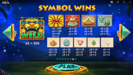 Mayan Gods Paytable