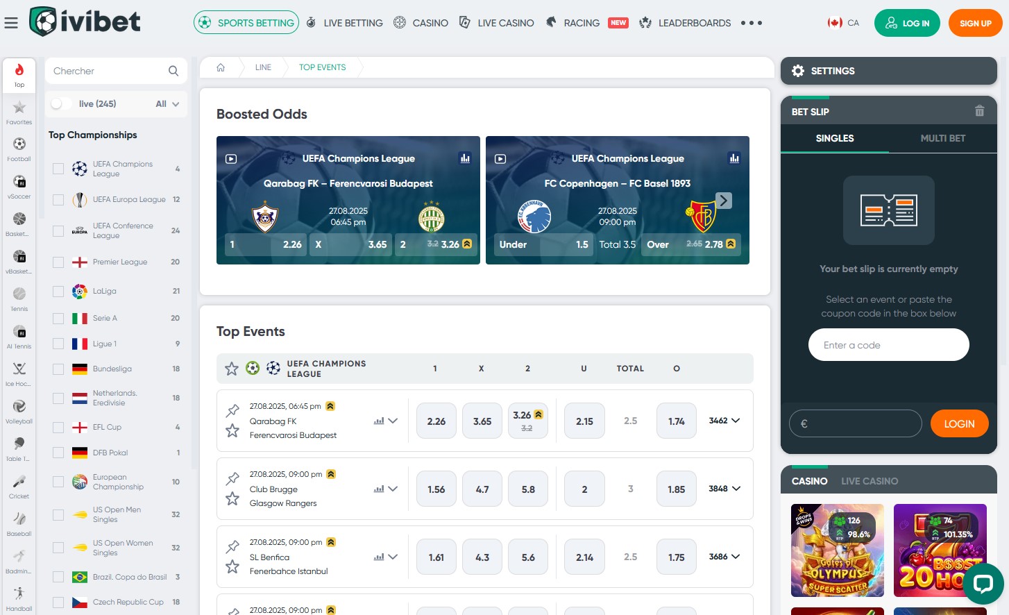 Ivibet Casino Review Sports Section CA