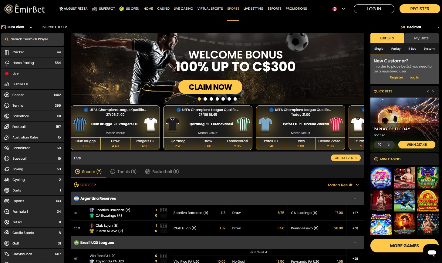 Emirbet Casino Review Sports Section CA