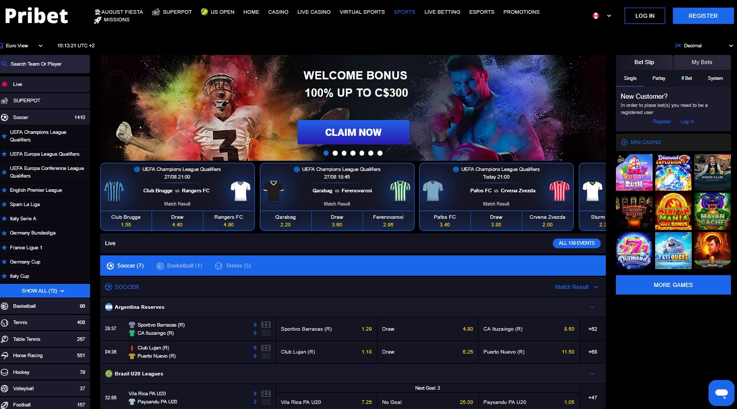 Pribet Casino Review Sports Section CA