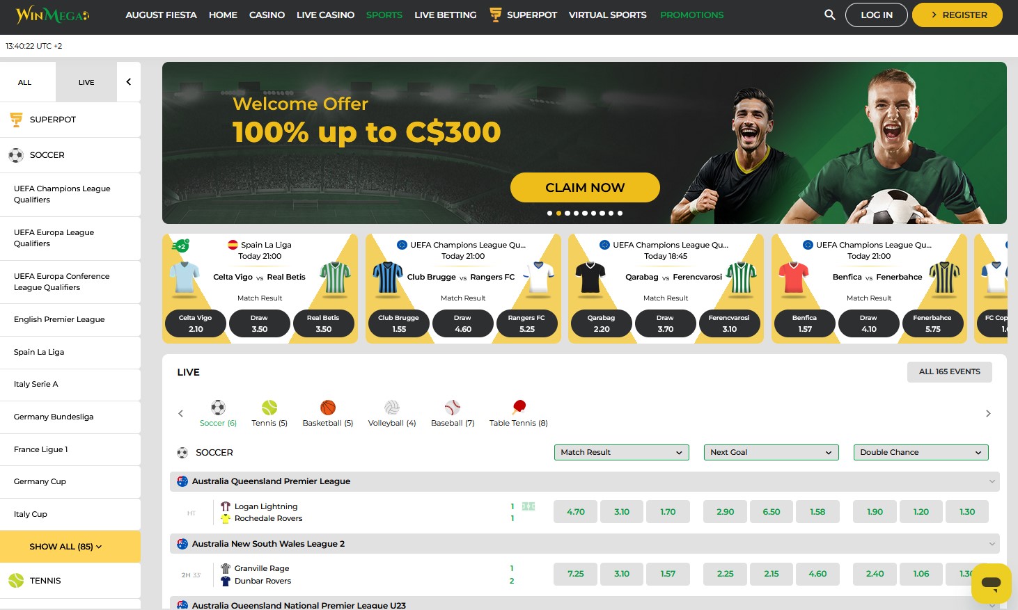 Winmega Casino Review Sports Section CA